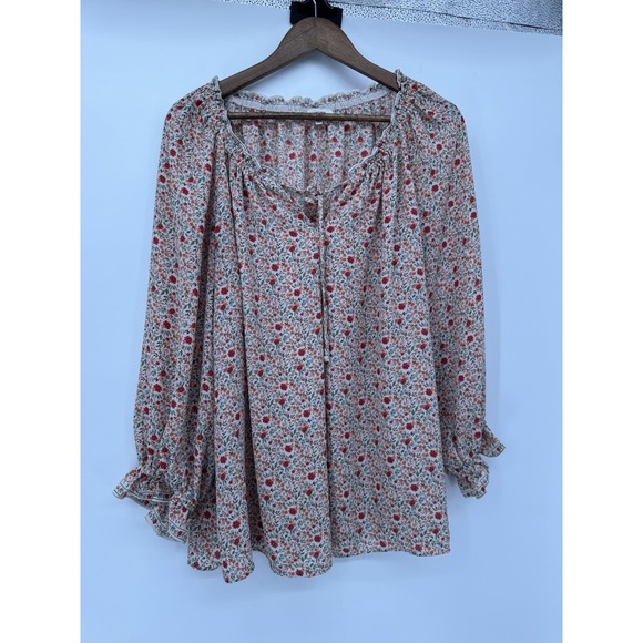 Max‎ Studio 1X Ditzy Floral Long Sleeve Blouse Light Semi-sheer Cottagecore Boho - Picture 6 of 10